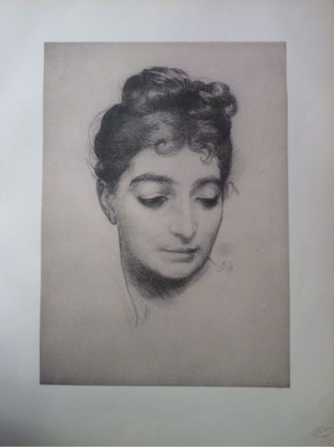 Bracquemond Félix portrait-lithographie-originale 1899 pê son épouse pour illustrer Ronsard